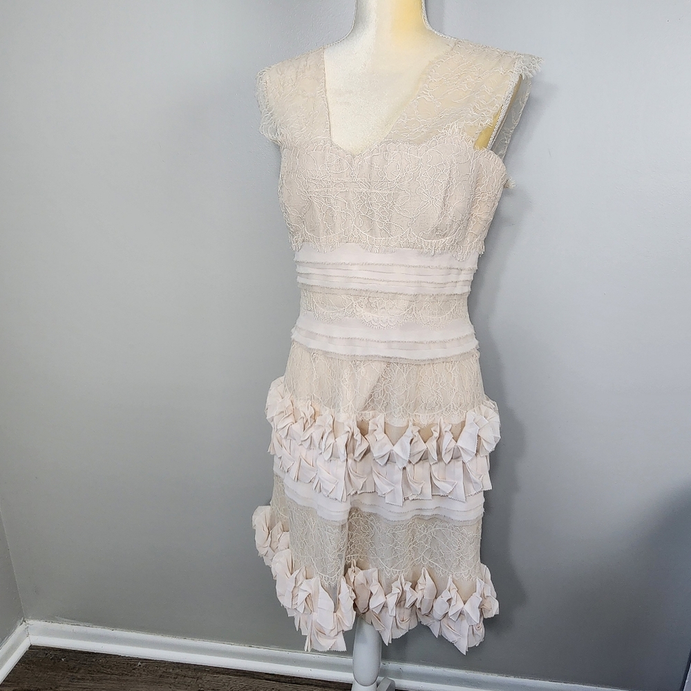 Bcbg Max Azria Cream Laced Sleeveless Corset Bodice Dress Size 12 Aglaia View 4